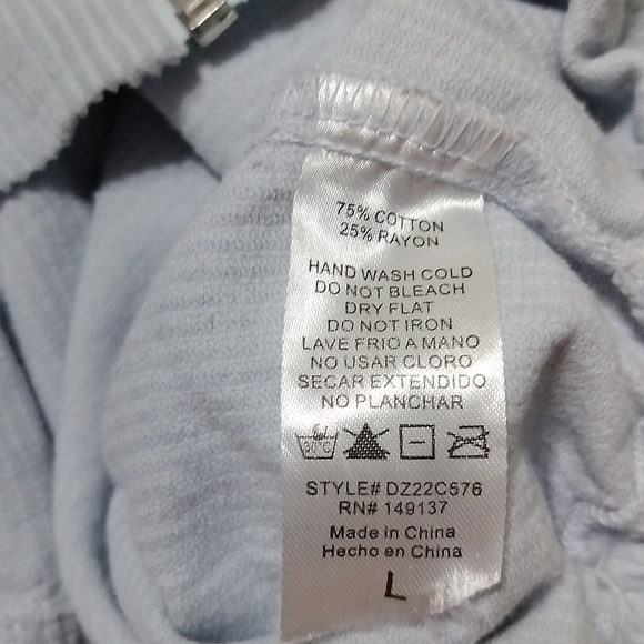 2787) Double Zero Baby Blue Corduroy Cropped Zip Up Hooded Jacket Size Large - Picture 8 of 8